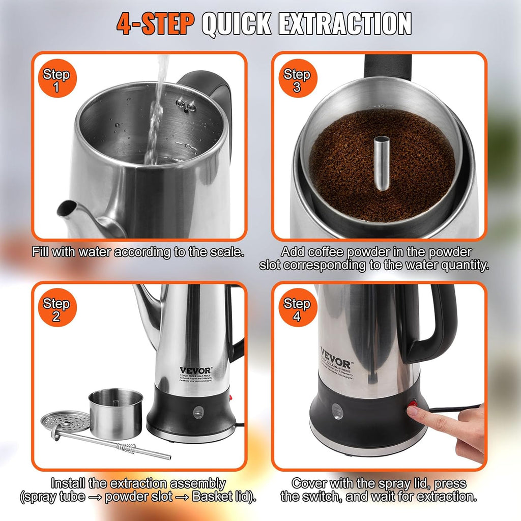12-Cup 304 Stainless Steel Electric Coffee Percolator G97394