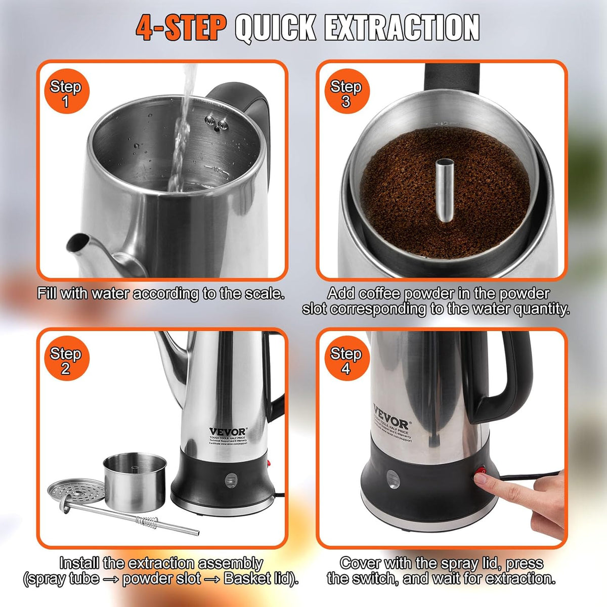 12-Cup 304 Stainless Steel Electric Coffee Percolator G97394