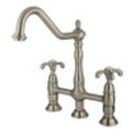 Satin Nickel Double Handle Kitchen Faucet with White Sprayer A740142