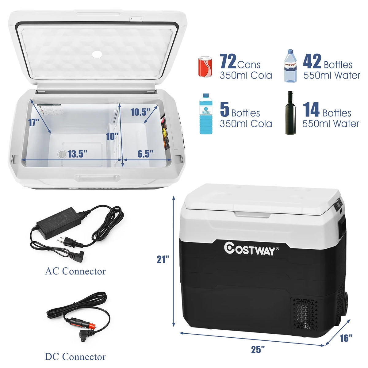 Portable Dual-Zone Car Refrigerator White B66424