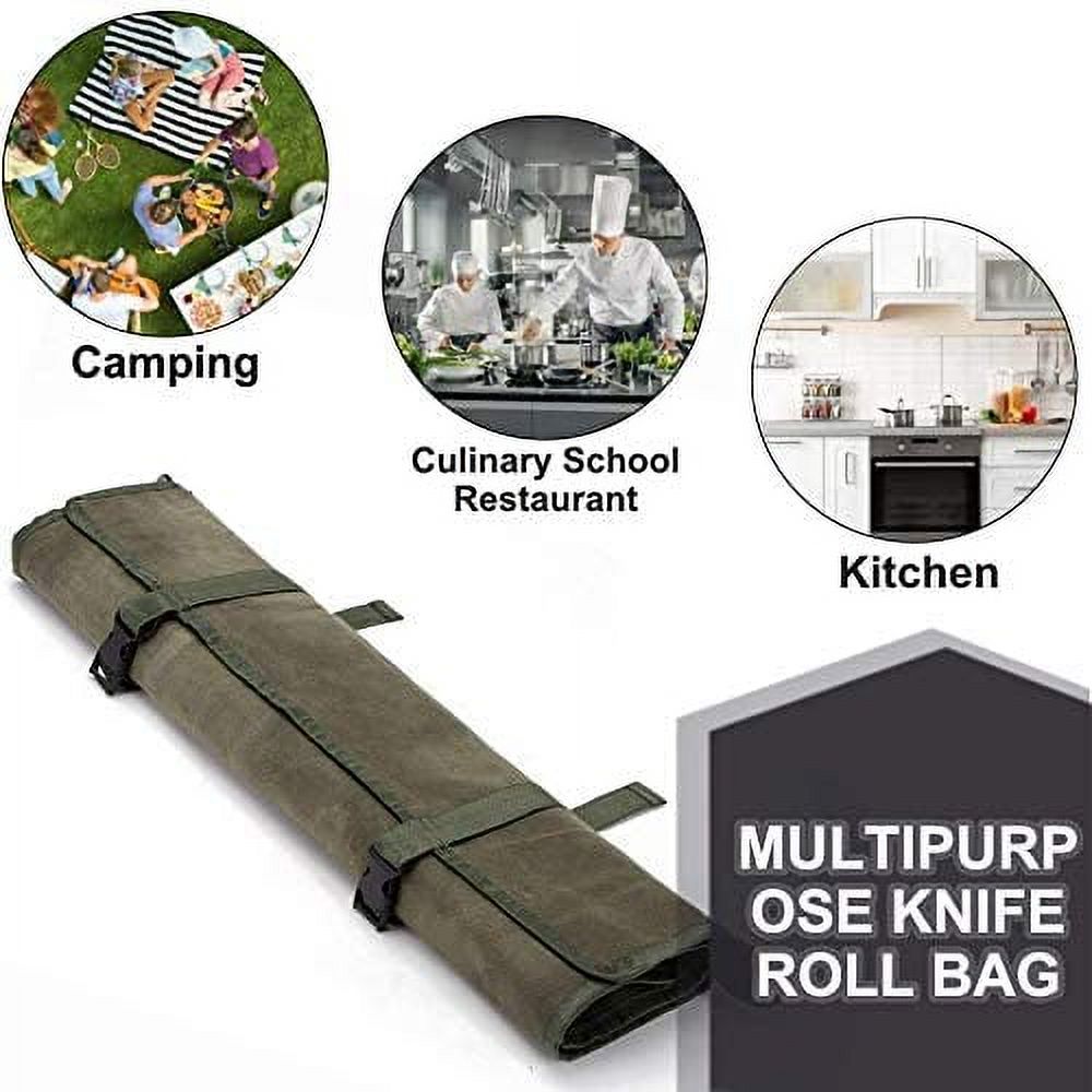 Waxed Canvas Knife Roll Bag with 10 Slots Plus 1 Zipper Pocket T6034