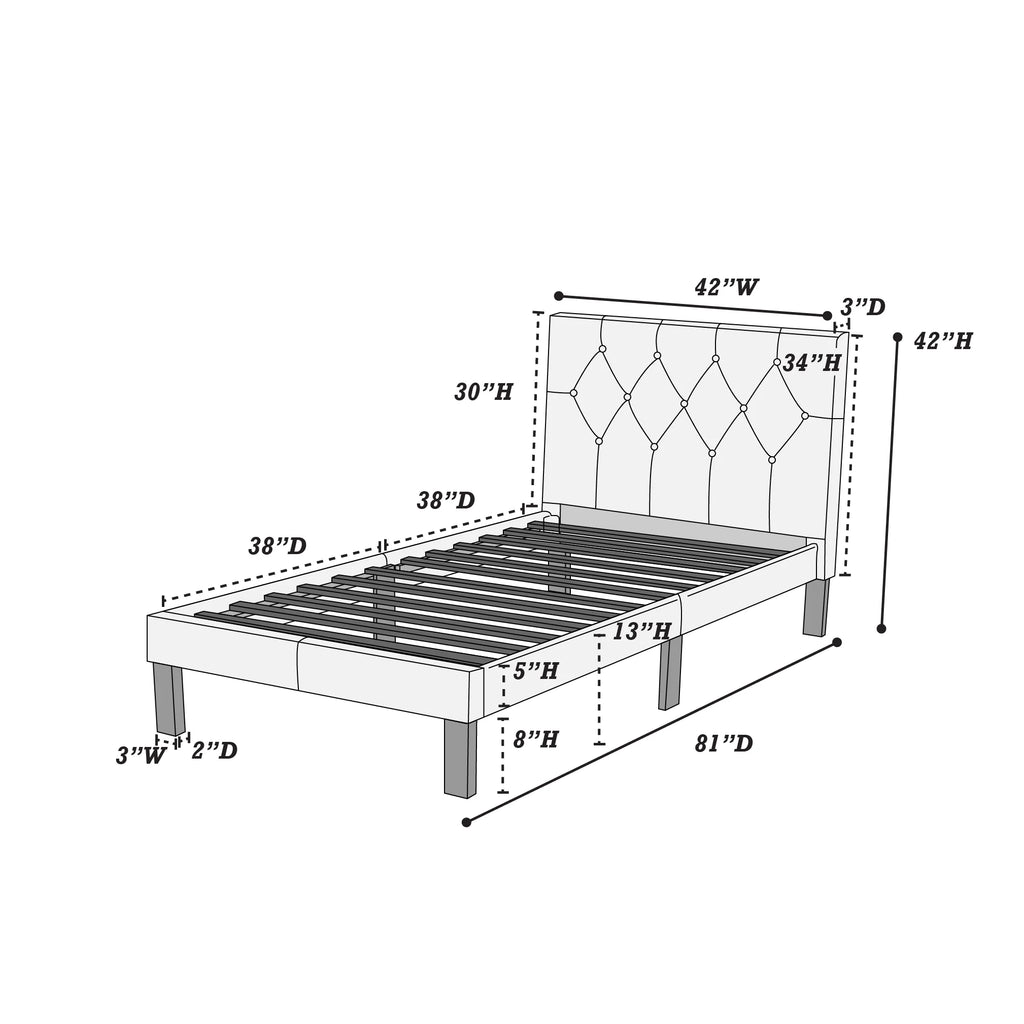 White Faux Leather Upholstered Twin Size Bed with Tufted Headboard J928100
