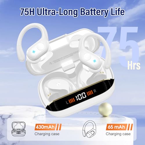 Wireless Bluetooth 5.4 Earbuds with Earhooks, 75H Deep Bass, 4 ENC Mic, IP7 Waterproof, Red V6004