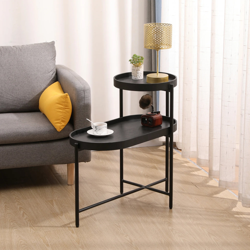 Black 2-Tier Side Table with Storage Y822
