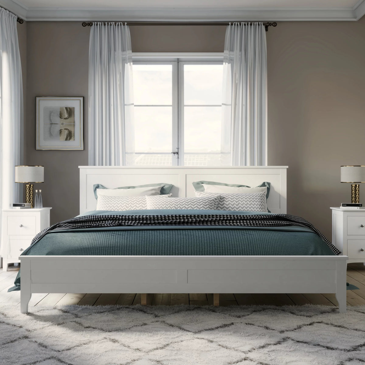White Solid Wood 5 Pieces King Bedroom Set S953