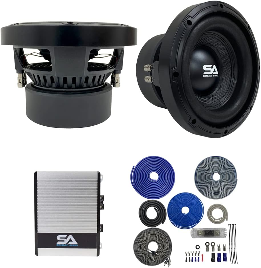 Pair of 8 Inch 1000 Watt Dual 4 Ohm Car Audio Subwoofer Package with Amplifier & Cables L60689