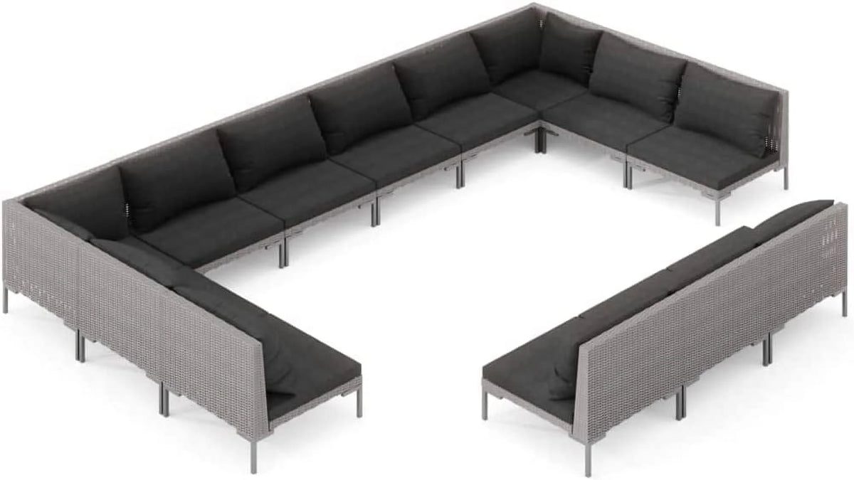 12 Piece Patio Lounge Set with Cushions Poly Rattan Dark Gray T3070