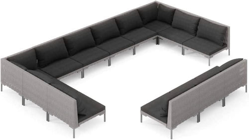12 Piece Patio Lounge Set with Cushions Poly Rattan Dark Gray T3070