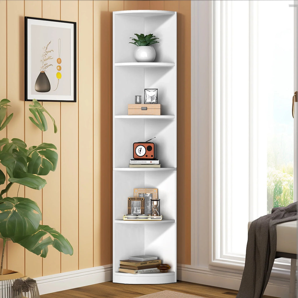 5 Tier White Corner Bookcase D269