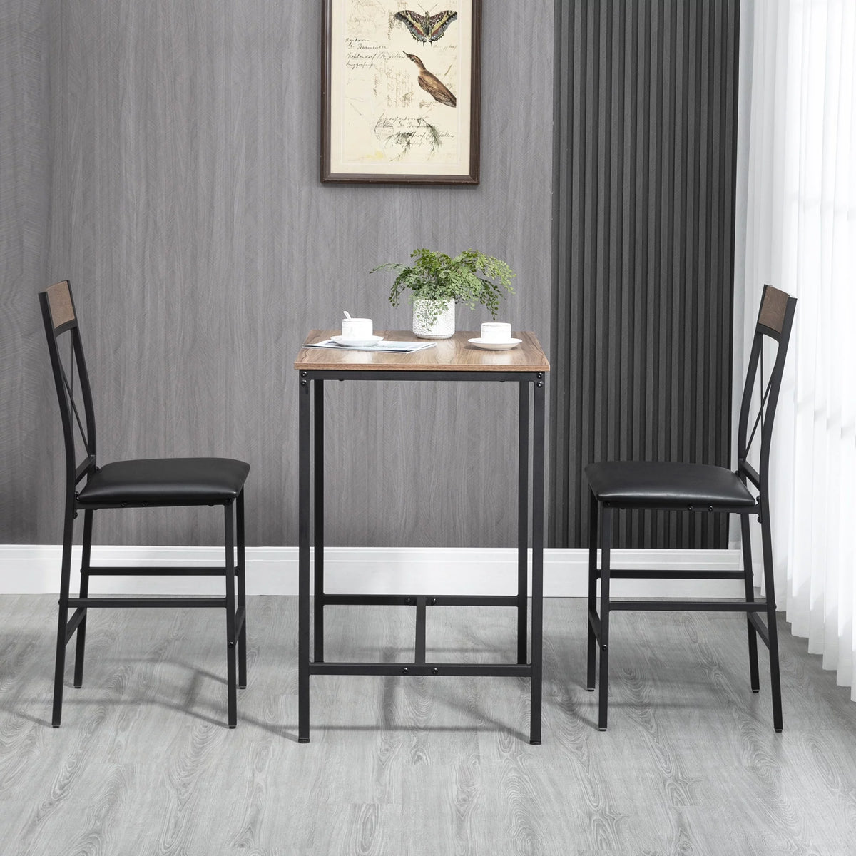 3 Piece Dining Table and Chairs Set with PU Padded Stools O60725