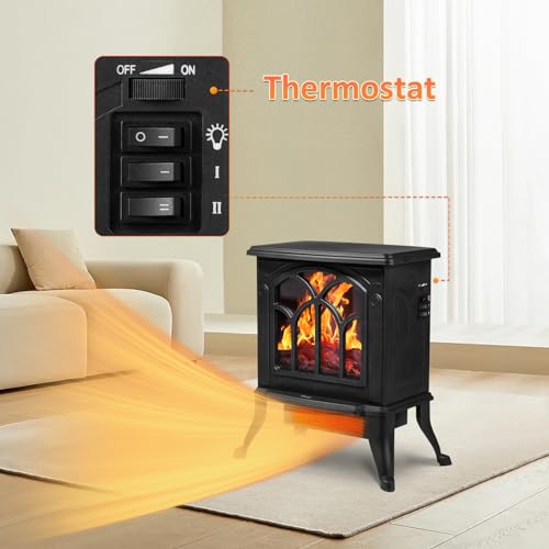 Electric Fireplace Stove with 3D Realistic Flame, 750W/1500W Mode F882