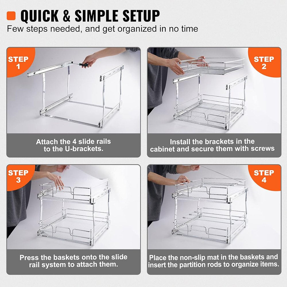 Chrome-Plated Steel 2 Tier Slide Out Cabinet Organizer X163