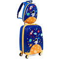 2Pc Kid Carry On Luggage Set, 12" & 18" Suitcase with 4 Spinner Wheels V45537