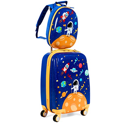 2Pc Kid Carry On Luggage Set, 12" & 18" Suitcase with 4 Spinner Wheels V45537