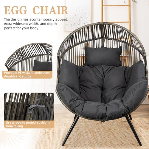 Oversized Beige Wicker Egg Chair with Cushion A403789