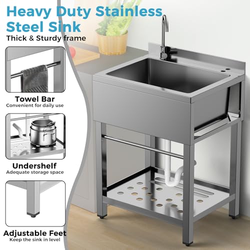 Free Standing Single Bowl Stainless Steel Utility Sink S96939