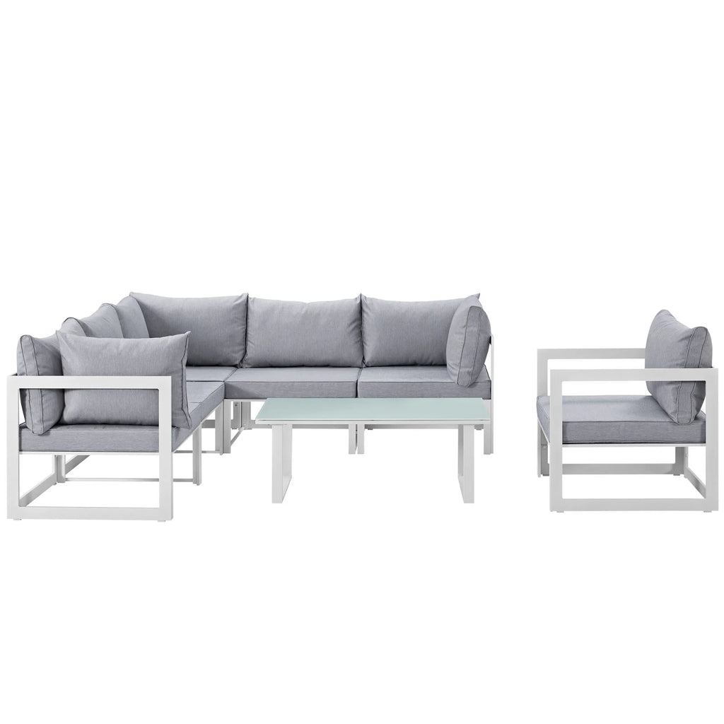 White Grey Fabric Outdoor Patio Sectional Sofa Set Z131692