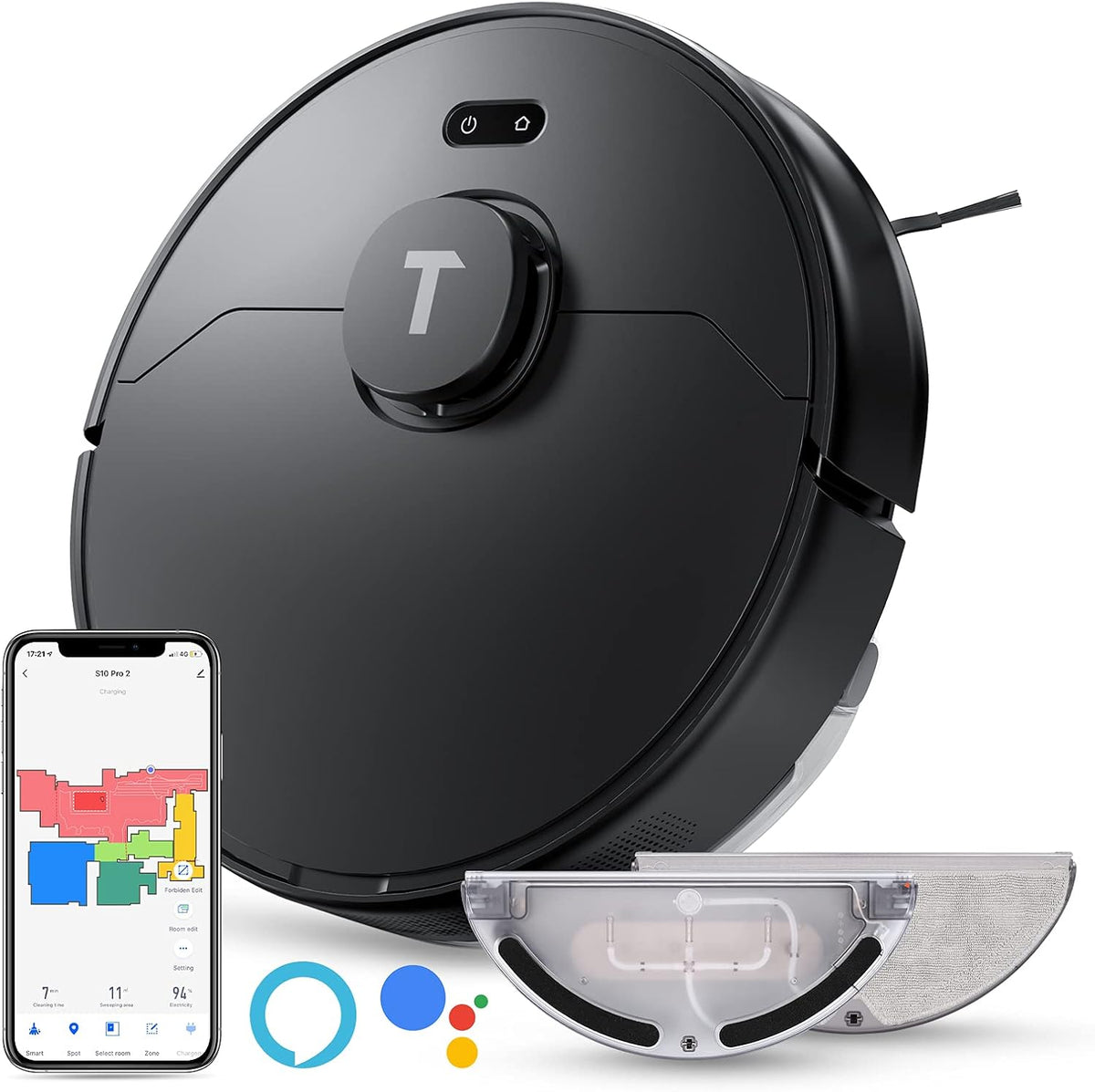 Robot Vacuum and Mop 2-in-1 with Lidar Navigation, 2000Pa Suction, Black Y908324