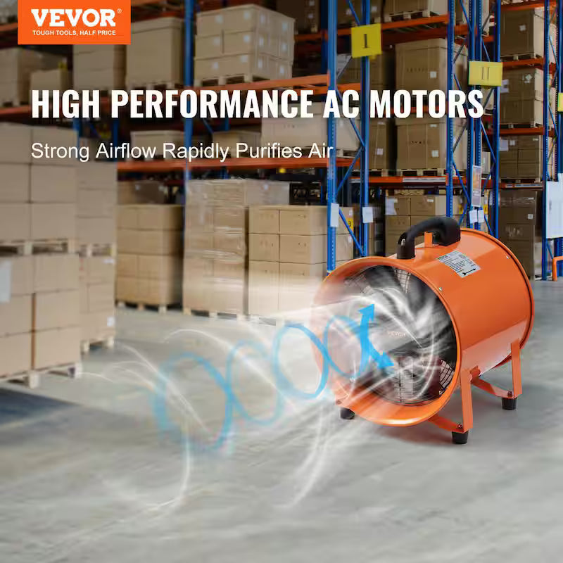 Portable 8 in. Heavy Duty Blower Fan with Duct Hose 195W 1070CFM F39199