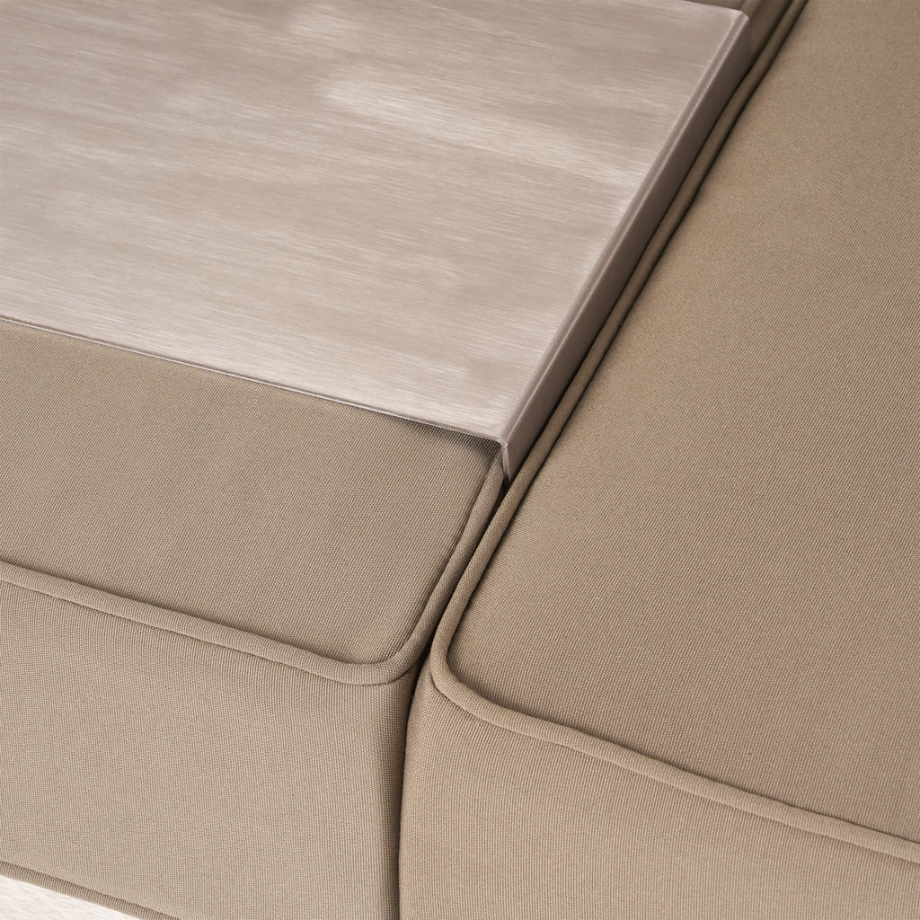 6 Seater Aluminum Sofa and Ottoman Set with Side Tables, Silver and Khaki B188