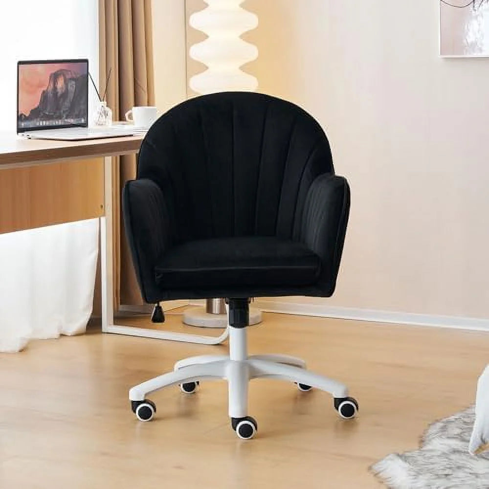 White Velvet Desk Chair with Wheels U71550