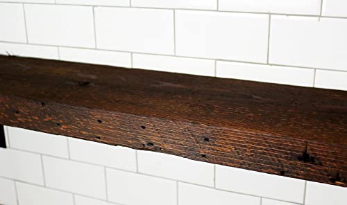 Reclaimed Wood Wall Shelf with Steel Angle Brackets, 36" L x 6" D, Unfinished J94325