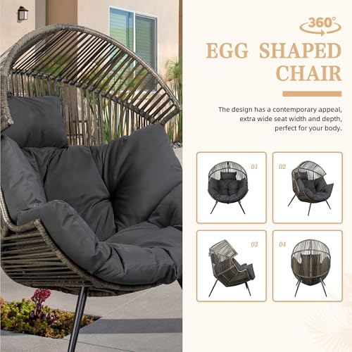 Oversized Beige Wicker Egg Chair with Cushion A403789