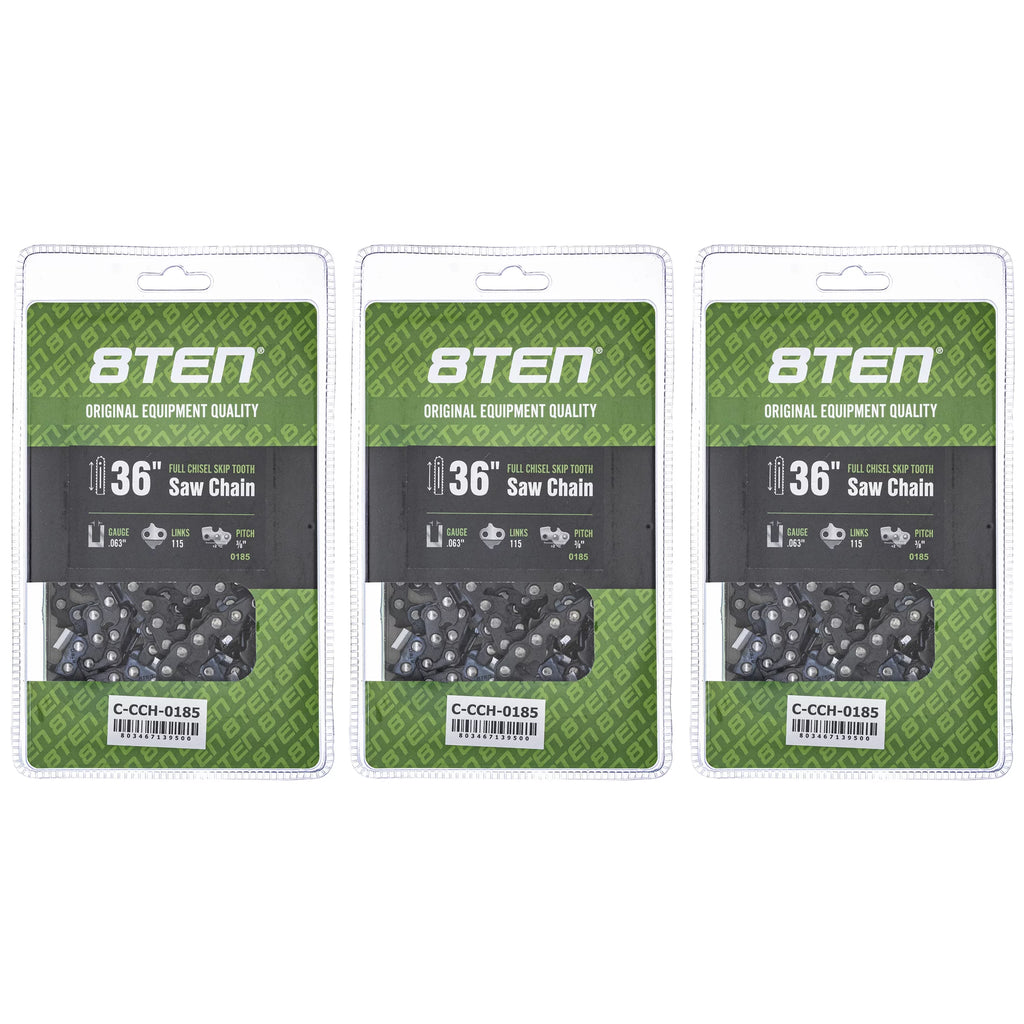 36 inch .063 3/8 115DL Skip Tooth Chainsaw Chain 3 Pack I176