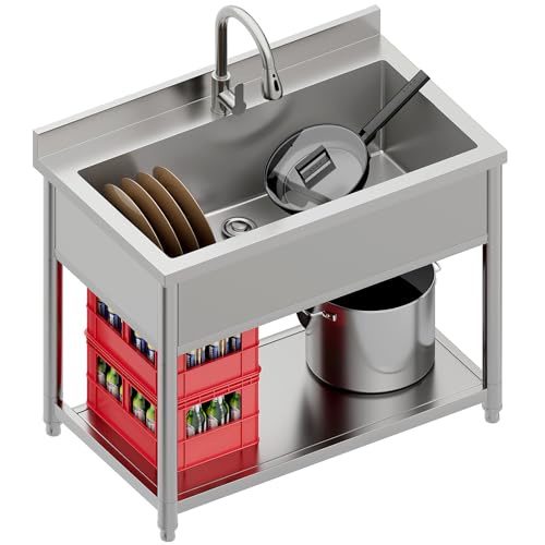 Stainless Steel Freestanding Utility Sink with Pull-out Faucet W98277