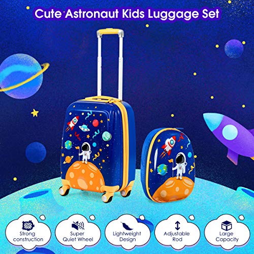 2Pc Kid Carry On Luggage Set, 12" & 18" Suitcase with 4 Spinner Wheels V45537