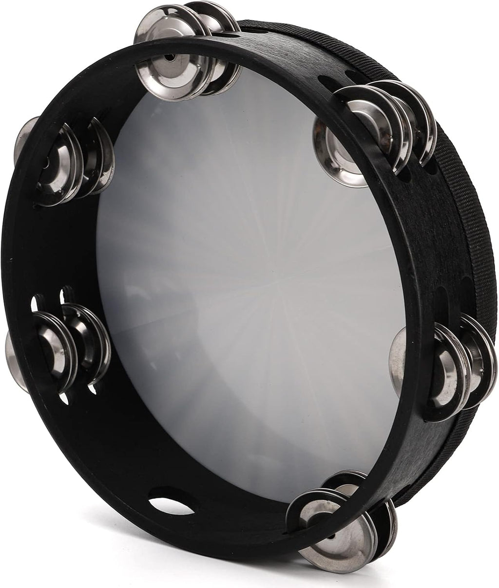 2 Pack 8/10 Inch Wood Tambourine with Double Row Jingles O620125