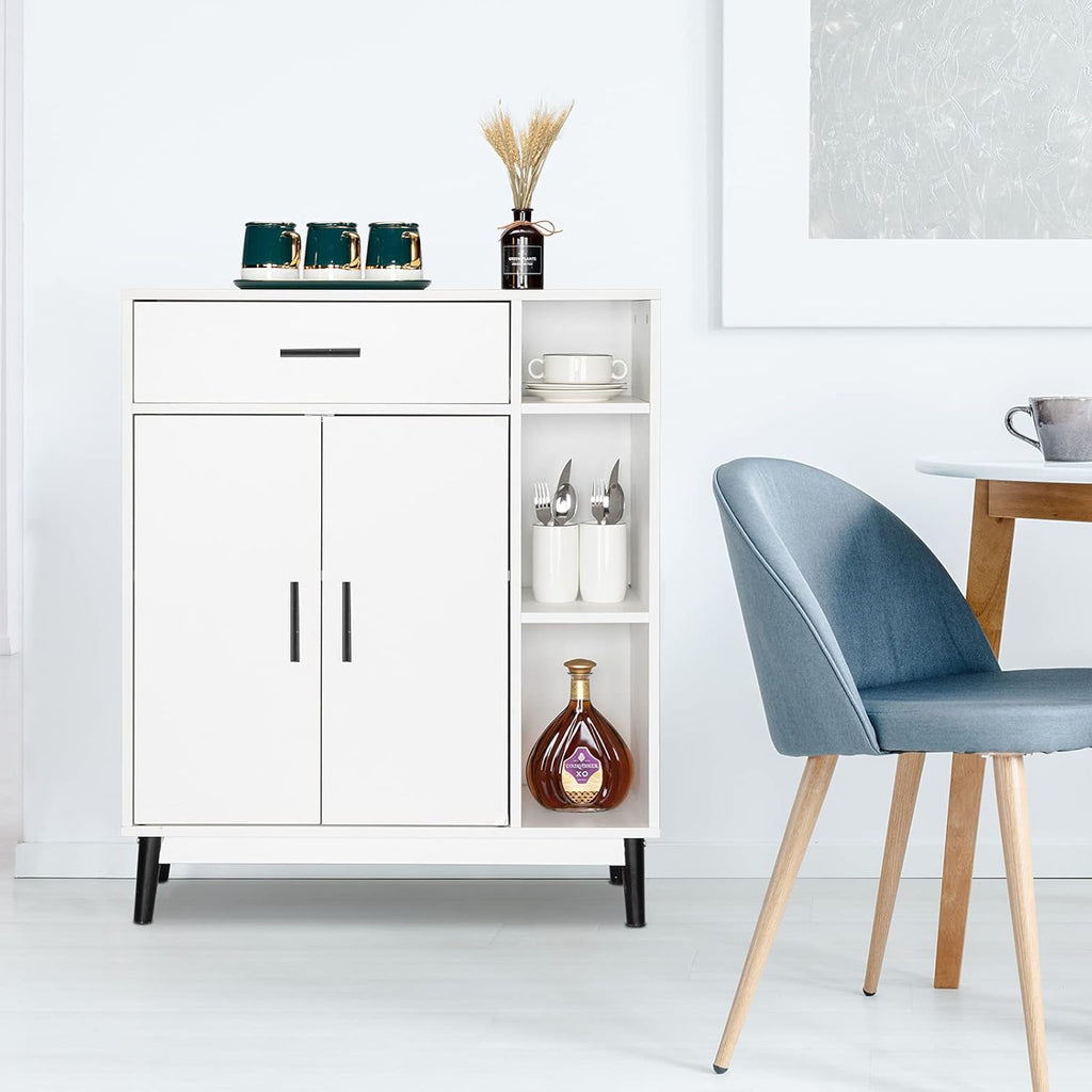 White Accent Buffet Cabinet with Open Shelves and Doors U291859