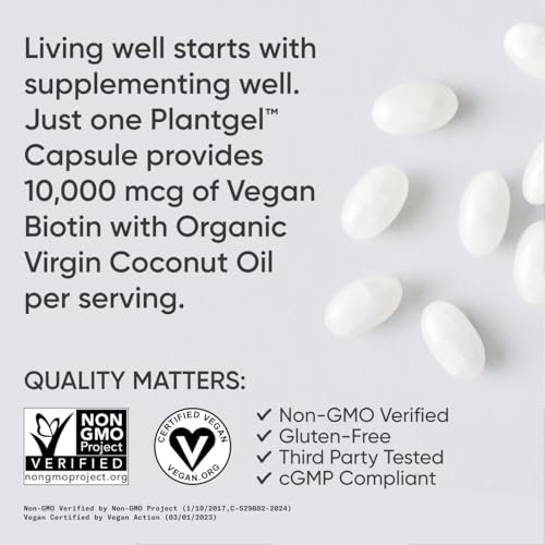 Vegan Biotin 10,000mcg with Coconut Oil, 120 Softgels L11253