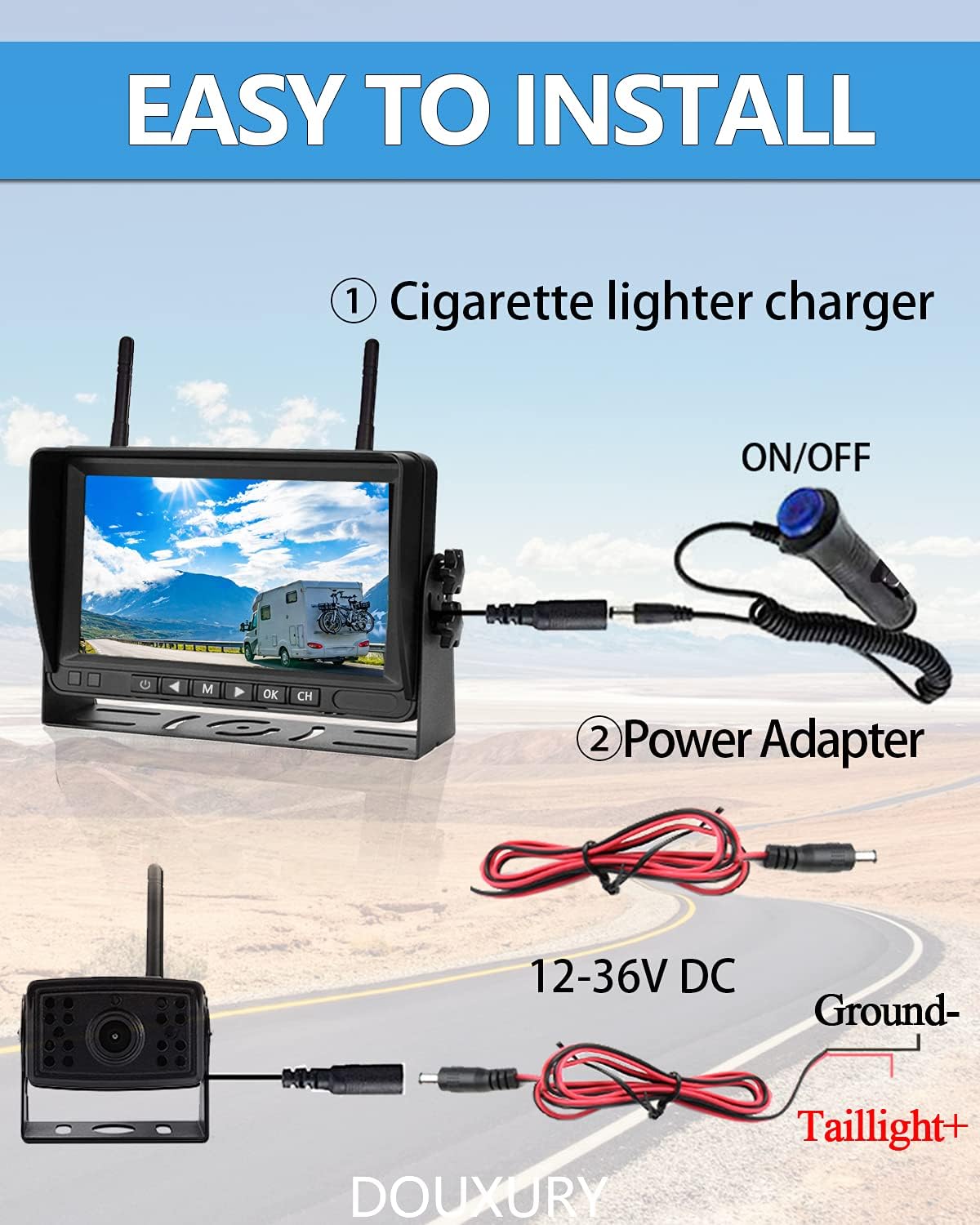 Wireless Backup Camera IP69 Waterproof 170° Wide View Angle HD 1080P with 7 Monitor U2938