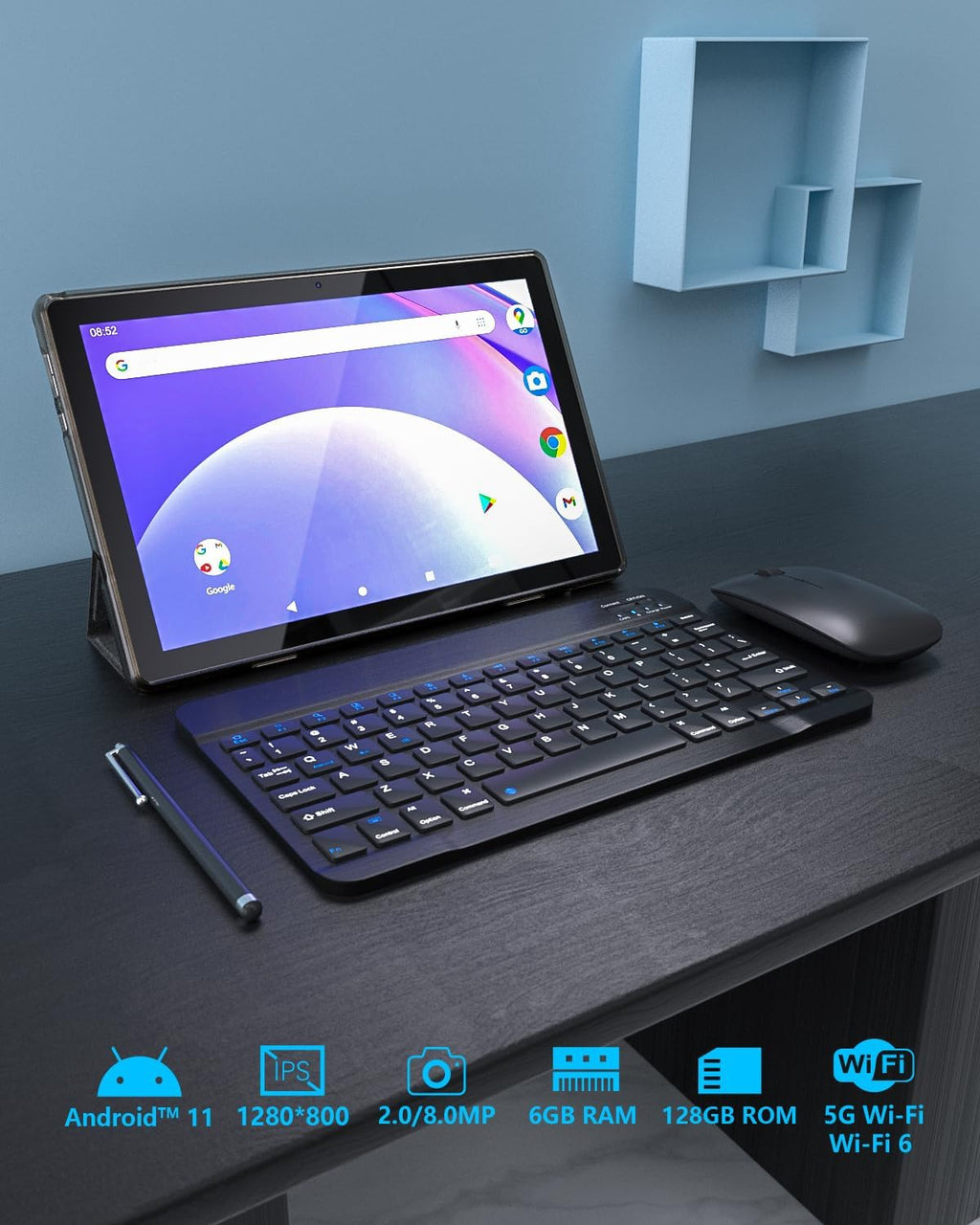 Black 10.1 Inch Android Tablet with Keyboard N35035