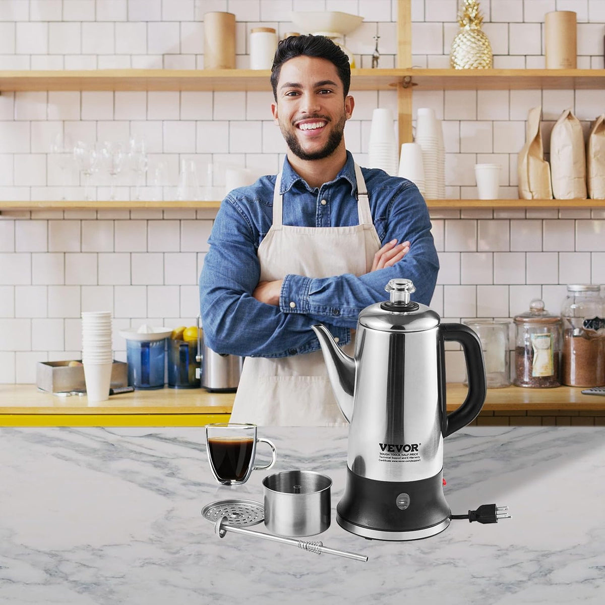 12-Cup 304 Stainless Steel Electric Coffee Percolator G97394