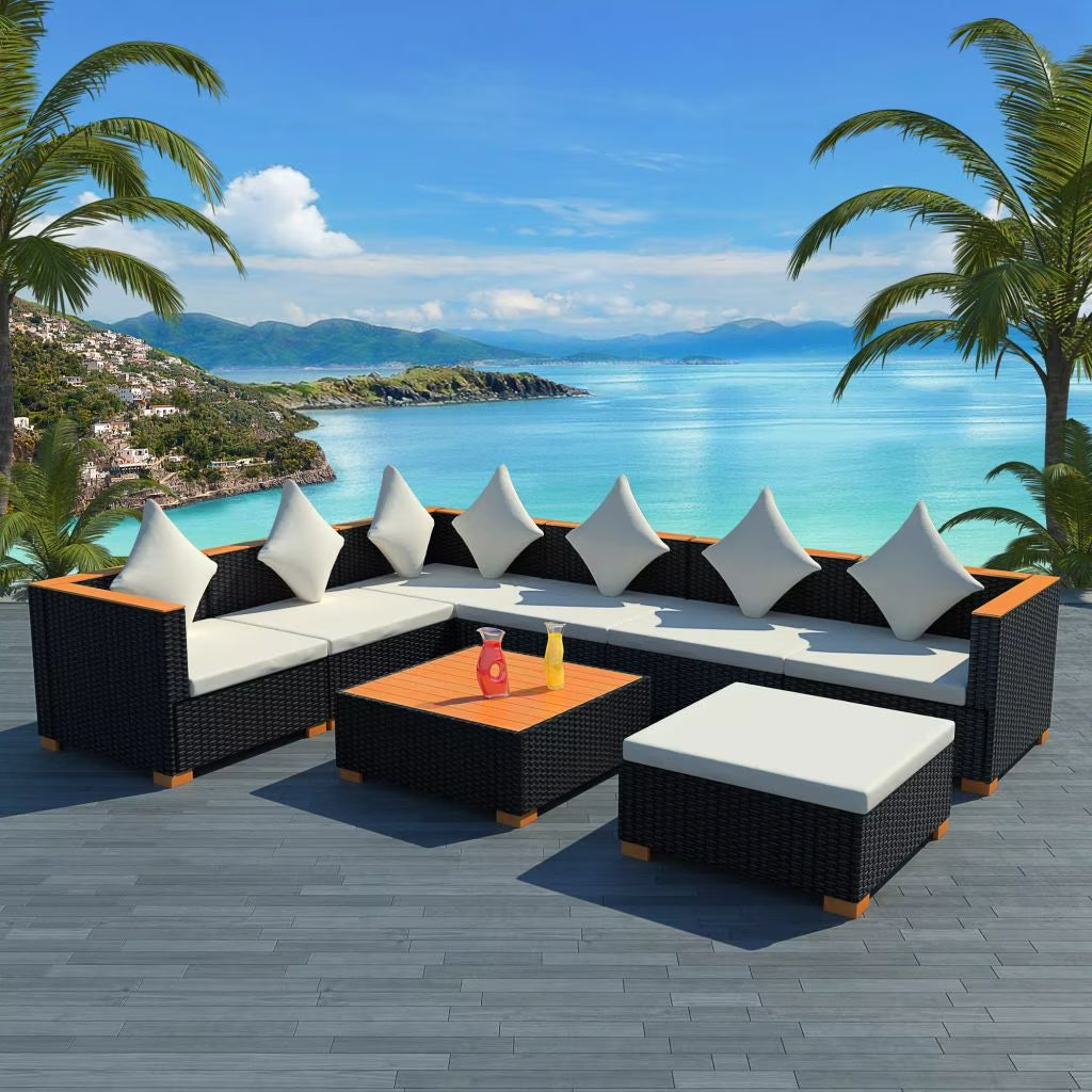 8 Piece Outdoor Poly Rattan Sectional Sofa Set with Ottoman and Coffee Table S788