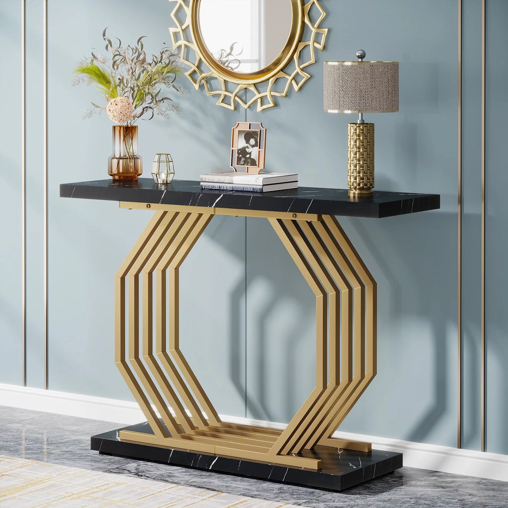 Gold Console Table with Geometric Metal Base J9802