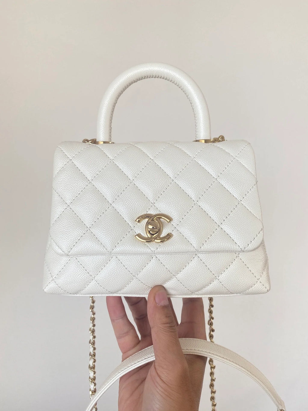 Mini Flap Bag Top Handle White V35794