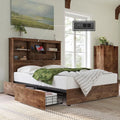 Full Size Wooden Platform Bed with Storage Bookcase Headboard I70341