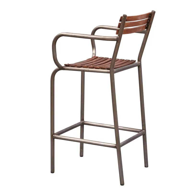 Brown Wood and Metal Frame Bar Stool C8874