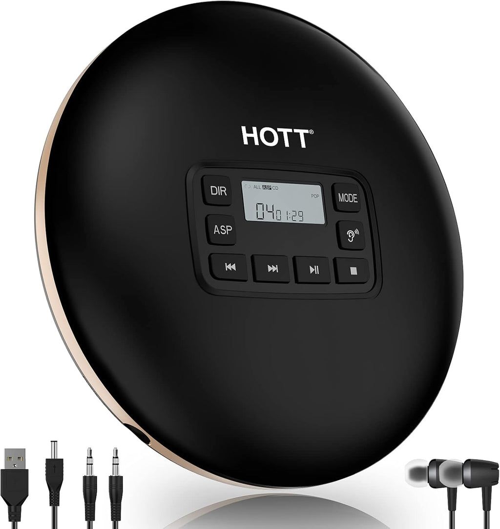 Black Portable CD Player with Headphones USB AUX Output K3580