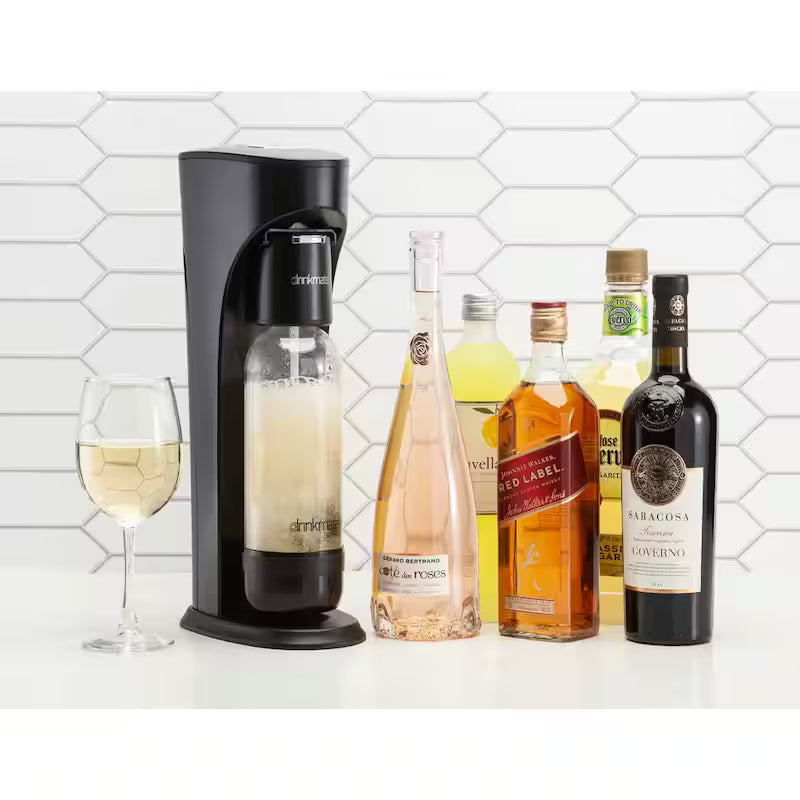 Matt Black Sparkling Water & Soda Maker Machine with 3 CO2 Cartridge, 1L & 0.5L Bottles T1288