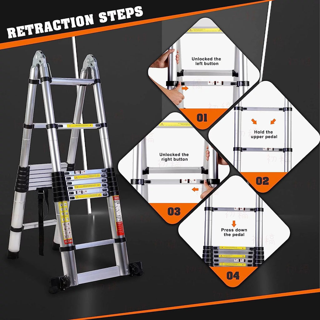 16.5FT Aluminum Telescoping Extension Ladder with Wheels 330lb Capacity Z583820