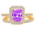 Emerald Cut Purple Amethyst 18k Yellow Gold Ring K304