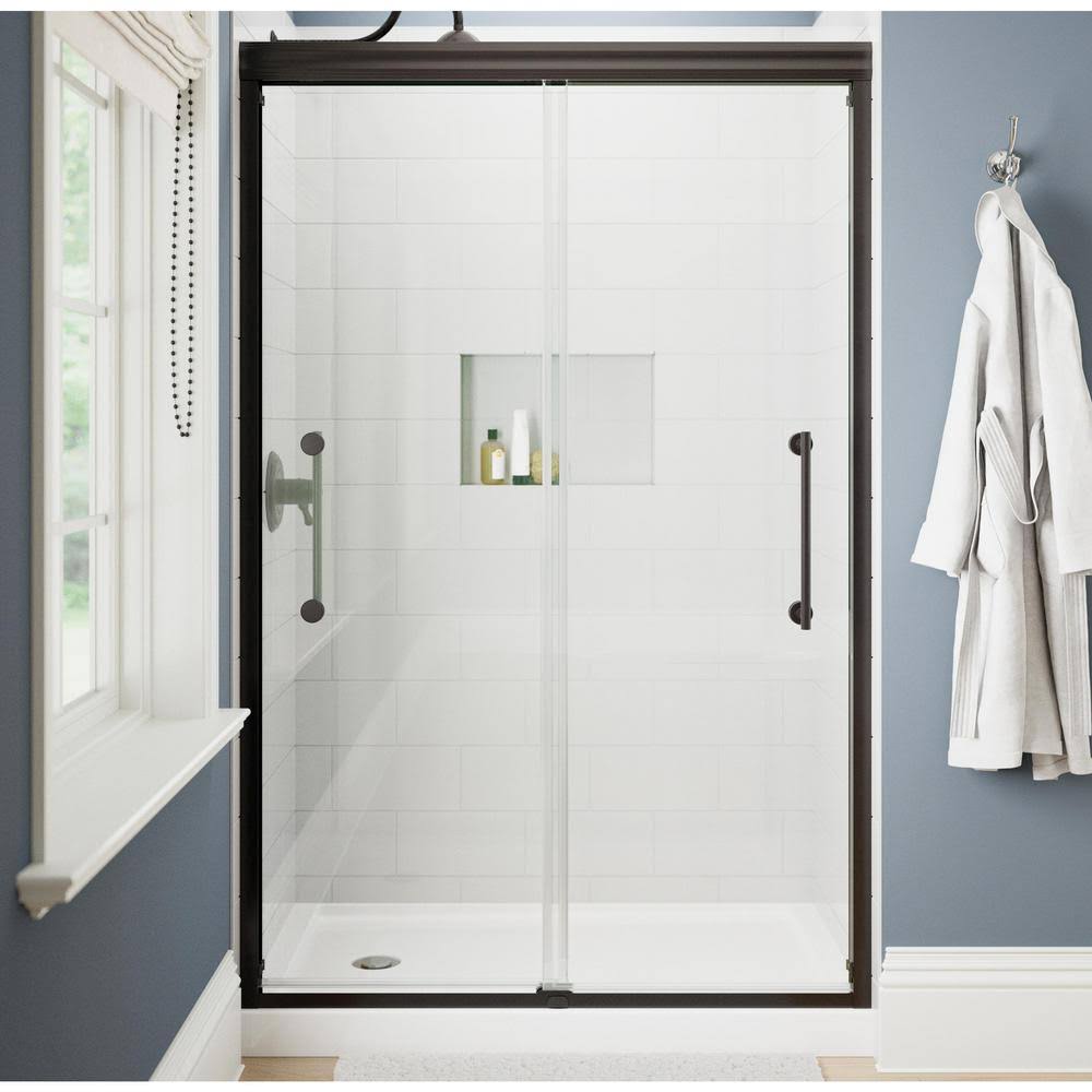 Bronze Sliding Frameless Shower Door with Clear Glass D559044