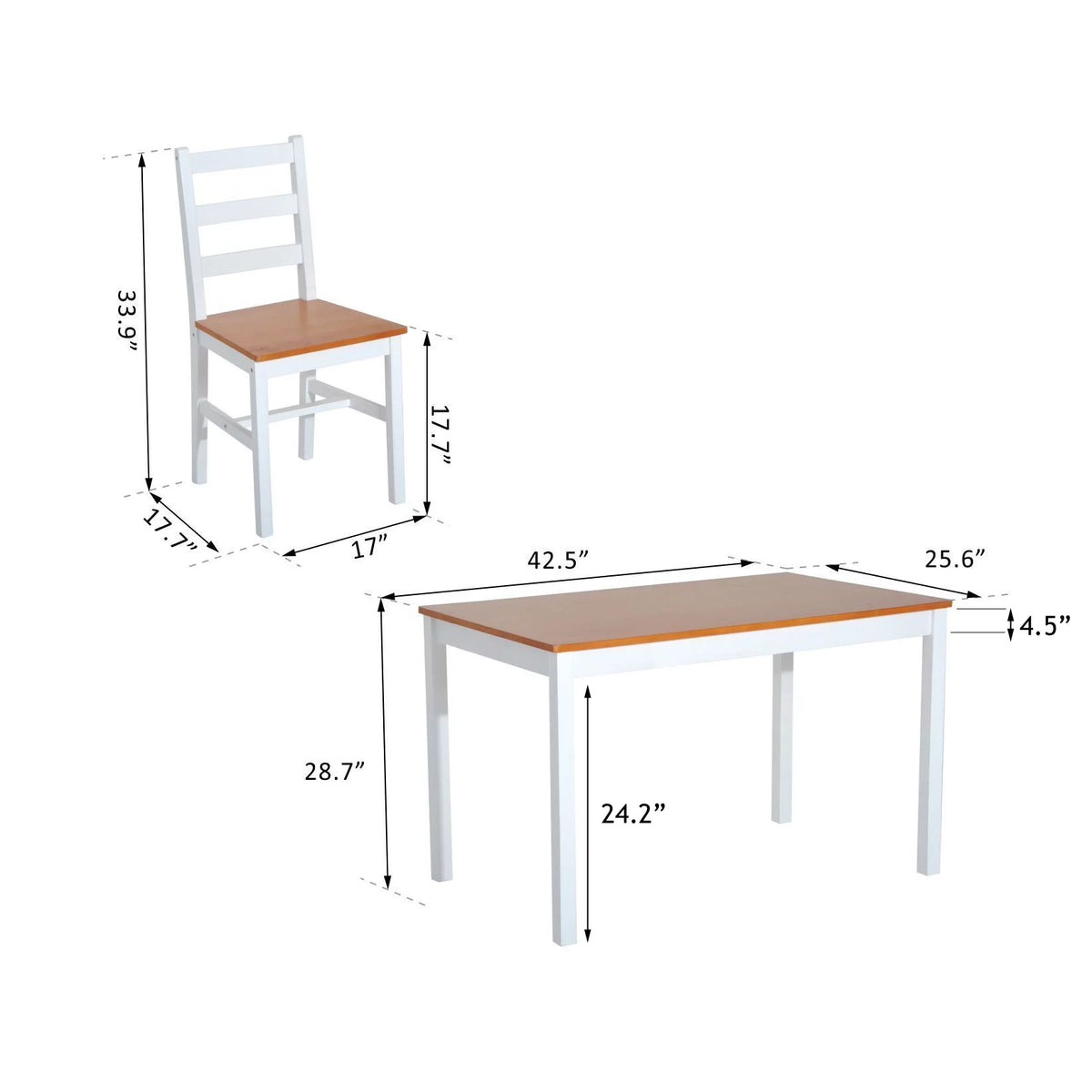5 Piece Solid Pine Wood Table and High Back Chair Dining Set V212