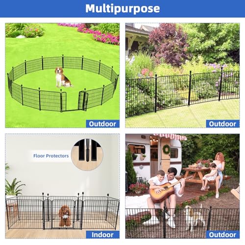 Black 48 in 8 Panels Heavy Duty Iron Metal Garden Fence with Gate W280