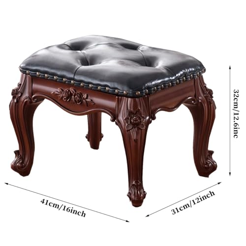 Blue Leather Wooden Footstool D8198
