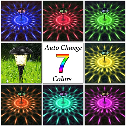 8 Pack Solar Pathway Lights Color Changing Outdoor Waterproof LED Glass Stainless Steel Metal Garden Landscape Lighting N660